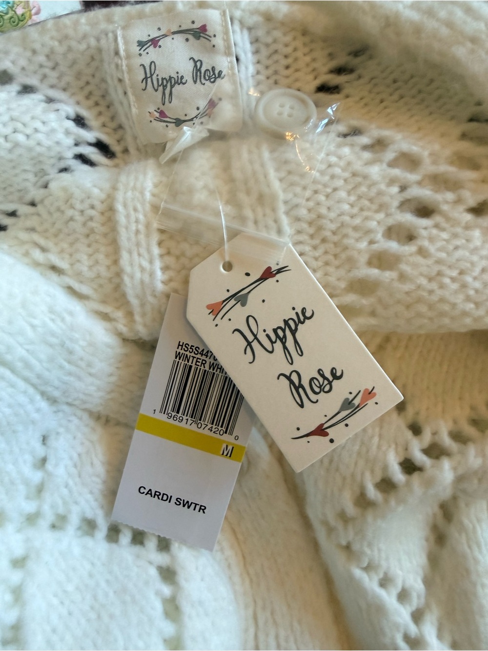Hippie Rose Cream Open-Knit Button Front Cardigan - Picture 7 of 8
